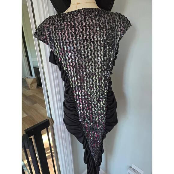 Vintage Climax Dress David Howard Sequin Bodycon ruched side flutter sleeves - Picture 9 of 9